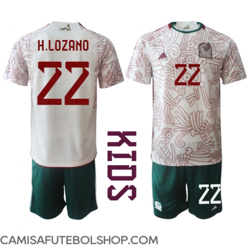 Camisa de time de futebol México Hirving Lozano #22 Replicas 2º Equipamento Infantil Mundo 2022 Manga Curta (+ Calças curtas)